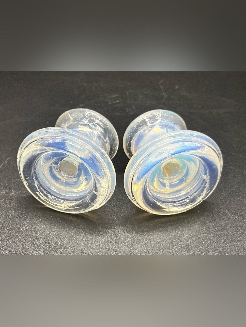 Antique Opalite Glass Knobs Iridescent & Unique Pair